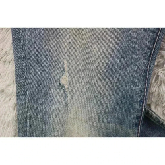 Men's American Eagle Blue Denim Jeans-Straight Slim-34 x 36-Distressed - Picture 5 of 10